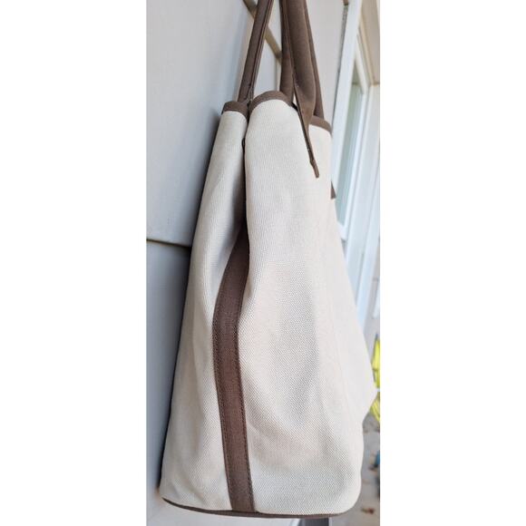 Restoration Hardware Heavy Duty Cotton Canvas Tote Bag Cream Brown 21.5"x14.5" - Picture 11 of 12